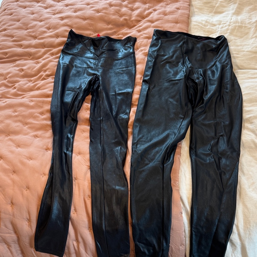 Shiny Black Faux Leather Leggings Pair
